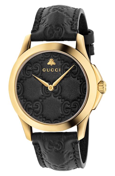 gucci watch leather strap ladies|Gucci watch black leather strap.